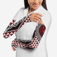 Red Aotearoa Niho Taniwha Arm Sleeves Maori Mythology Tooth - Taniko Motifs - Polynesian Pride