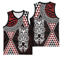 Red Aotearoa Niho Taniwha Basketball Jersey Maori Mythology Tooth - Taniko Motifs LT14 - Polynesian Pride