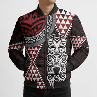 Red Aotearoa Niho Taniwha Bomber Puffer Jacket Maori Mythology Tooth - Taniko Motifs LT14 - Polynesian Pride