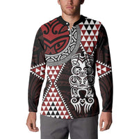 Red Aotearoa Niho Taniwha Button Sweatshirt Maori Mythology Tooth - Taniko Motifs LT14 - Polynesian Pride