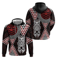 Red Aotearoa Niho Taniwha Hoodie Maori Mythology Tooth - Taniko Motifs