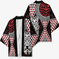 Red Aotearoa Niho Taniwha Kimono Maori Mythology Tooth - Taniko Motifs - Polynesian Pride