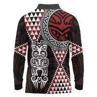 Red Aotearoa Niho Taniwha Long Sleeve Polo Shirt Maori Mythology Tooth - Taniko Motifs