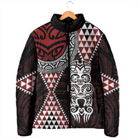 Red Aotearoa Niho Taniwha Padded Jacket Maori Mythology Tooth - Taniko Motifs LT14 - Polynesian Pride
