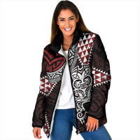 Red Aotearoa Niho Taniwha Padded Jacket Maori Mythology Tooth - Taniko Motifs LT14 Women Red - Polynesian Pride