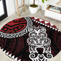 Red Aotearoa Niho Taniwha Round Carpet Maori Mythology Tooth - Taniko Motifs LT14 Red - Polynesian Pride