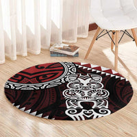 Red Aotearoa Niho Taniwha Round Carpet Maori Mythology Tooth - Taniko Motifs LT14 - Polynesian Pride