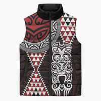 Red Aotearoa Niho Taniwha Sleeveless Puffer Jacket Maori Mythology Tooth - Taniko Motifs LT14 Unisex Red - Polynesian Pride