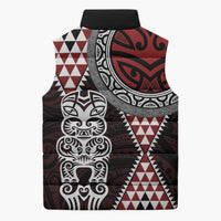 Red Aotearoa Niho Taniwha Sleeveless Puffer Jacket Maori Mythology Tooth - Taniko Motifs LT14 - Polynesian Pride