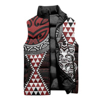 Red Aotearoa Niho Taniwha Sleeveless Puffer Jacket Maori Mythology Tooth - Taniko Motifs LT14 - Polynesian Pride