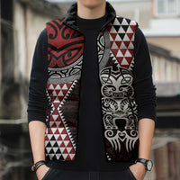 Red Aotearoa Niho Taniwha Sleeveless Puffer Jacket Maori Mythology Tooth - Taniko Motifs LT14 - Polynesian Pride
