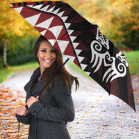 Red Aotearoa Niho Taniwha Umbrella Maori Mythology Tooth - Taniko Motifs - Polynesian Pride