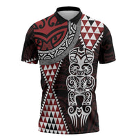 Red Aotearoa Niho Taniwha Zipper Polo Shirt Maori Mythology Tooth - Taniko Motifs - Polynesian Pride