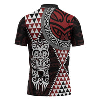 Red Aotearoa Niho Taniwha Zipper Polo Shirt Maori Mythology Tooth - Taniko Motifs - Polynesian Pride