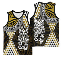 Yellow Aotearoa Niho Taniwha Basketball Jersey Maori Mythology Tooth - Taniko Motifs LT14 - Polynesian Pride