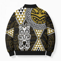 Yellow Aotearoa Niho Taniwha Bomber Puffer Jacket Maori Mythology Tooth - Taniko Motifs LT14 - Polynesian Pride