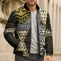 Yellow Aotearoa Niho Taniwha Bomber Puffer Jacket Maori Mythology Tooth - Taniko Motifs LT14 - Polynesian Pride