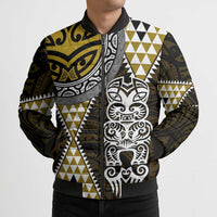 Yellow Aotearoa Niho Taniwha Bomber Puffer Jacket Maori Mythology Tooth - Taniko Motifs LT14 - Polynesian Pride