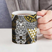 Yellow Aotearoa Niho Taniwha Ceramic Mug Maori Mythology Tooth - Taniko Motifs - Polynesian Pride