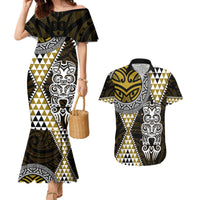 Yellow Aotearoa Niho Taniwha Couples Matching Mermaid Dress and Hawaiian Shirt Maori Mythology Tooth - Taniko Motifs