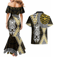 Yellow Aotearoa Niho Taniwha Couples Matching Mermaid Dress and Hawaiian Shirt Maori Mythology Tooth - Taniko Motifs
