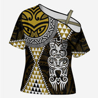 Yellow Aotearoa Niho Taniwha Cross Shoulder Shirt Maori Mythology Tooth - Taniko Motifs LT14 Female Yellow - Polynesian Pride