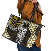 Yellow Aotearoa Niho Taniwha Leather Tote Bag Maori Mythology Tooth - Taniko Motifs