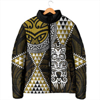 Yellow Aotearoa Niho Taniwha Padded Jacket Maori Mythology Tooth - Taniko Motifs LT14 - Polynesian Pride