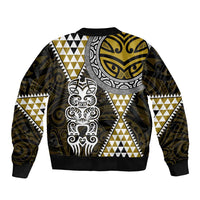 Yellow Aotearoa Niho Taniwha Sleeve Zip Bomber Jacket Maori Mythology Tooth - Taniko Motifs