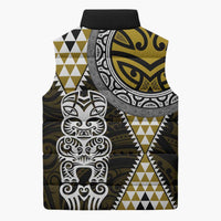 Yellow Aotearoa Niho Taniwha Sleeveless Puffer Jacket Maori Mythology Tooth - Taniko Motifs LT14 - Polynesian Pride