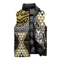 Yellow Aotearoa Niho Taniwha Sleeveless Puffer Jacket Maori Mythology Tooth - Taniko Motifs LT14 - Polynesian Pride