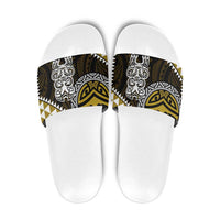 Yellow Aotearoa Niho Taniwha Slide Sandals Maori Mythology Tooth - Taniko Motifs - Polynesian Pride