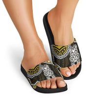 Yellow Aotearoa Niho Taniwha Slide Sandals Maori Mythology Tooth - Taniko Motifs - Polynesian Pride