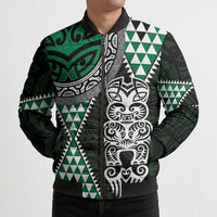Green Aotearoa Niho Taniwha Bomber Puffer Jacket Maori Mythology Tooth - Taniko Motifs LT14 - Polynesian Pride