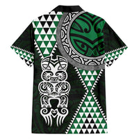 Green Aotearoa Niho Taniwha Family Matching Long Sleeve Bodycon Dress and Hawaiian Shirt Maori Mythology Tooth - Taniko Motifs