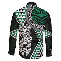 Green Aotearoa Niho Taniwha Family Matching Off Shoulder Short Dress and Hawaiian Shirt Maori Mythology Tooth - Taniko Motifs