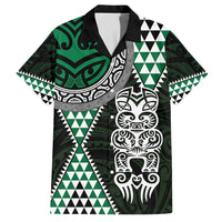 Green Aotearoa Niho Taniwha Family Matching Short Sleeve Bodycon Dress and Hawaiian Shirt Maori Mythology Tooth - Taniko Motifs