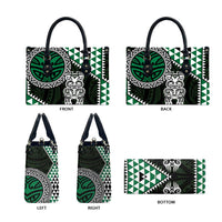 Green Aotearoa Niho Taniwha Leather Bag Maori Mythology Tooth - Taniko Motifs - Polynesian Pride