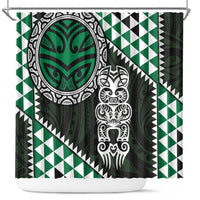 Green Aotearoa Niho Taniwha Shower Curtain Maori Mythology Tooth - Taniko Motifs LT14 Green - Polynesian Pride