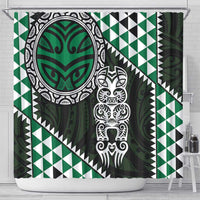 Green Aotearoa Niho Taniwha Shower Curtain Maori Mythology Tooth - Taniko Motifs LT14 - Polynesian Pride