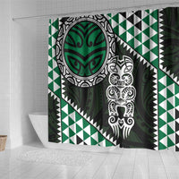 Green Aotearoa Niho Taniwha Shower Curtain Maori Mythology Tooth - Taniko Motifs LT14 - Polynesian Pride