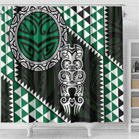 Green Aotearoa Niho Taniwha Shower Curtain Maori Mythology Tooth - Taniko Motifs LT14 - Polynesian Pride