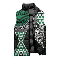Green Aotearoa Niho Taniwha Sleeveless Puffer Jacket Maori Mythology Tooth - Taniko Motifs LT14 - Polynesian Pride