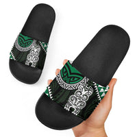 Green Aotearoa Niho Taniwha Slide Sandals Maori Mythology Tooth - Taniko Motifs - Polynesian Pride