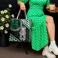 Green Aotearoa Niho Taniwha Tote Bag Maori Mythology Tooth - Taniko Motifs - Polynesian Pride