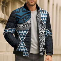 Blue Aotearoa Niho Taniwha Bomber Puffer Jacket Maori Mythology Tooth - Taniko Motifs LT14 - Polynesian Pride