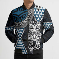 Blue Aotearoa Niho Taniwha Bomber Puffer Jacket Maori Mythology Tooth - Taniko Motifs LT14 - Polynesian Pride
