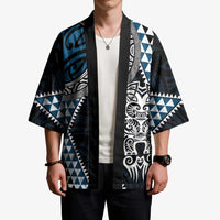 Blue Aotearoa Niho Taniwha Kimono Maori Mythology Tooth - Taniko Motifs - Polynesian Pride