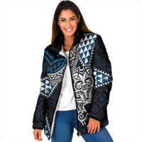Blue Aotearoa Niho Taniwha Padded Jacket Maori Mythology Tooth - Taniko Motifs LT14 Women Blue - Polynesian Pride