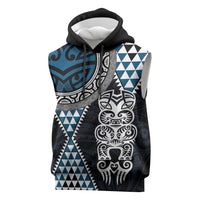 Blue Aotearoa Niho Taniwha Sleeveless Hoodie Maori Mythology Tooth - Taniko Motifs LT14 Blue - Polynesian Pride